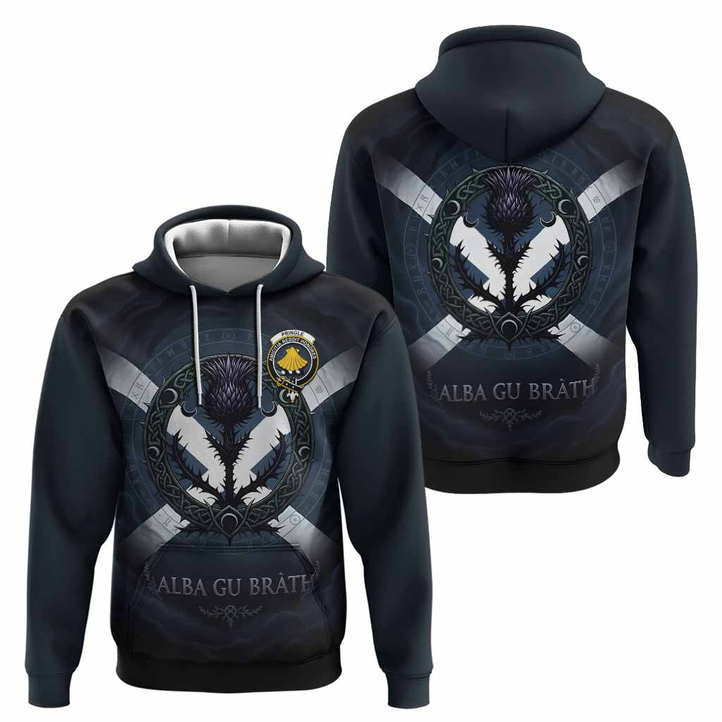 Pringle Clan Crest Hoodie with Celtic Knot Thistle and Saltire