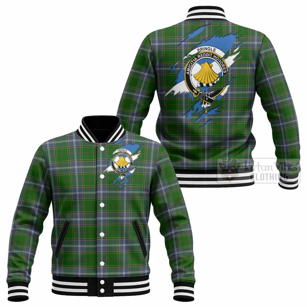 Pringle Clan Crest In Me Tartan Baseball Jacket Scotland Flag Style