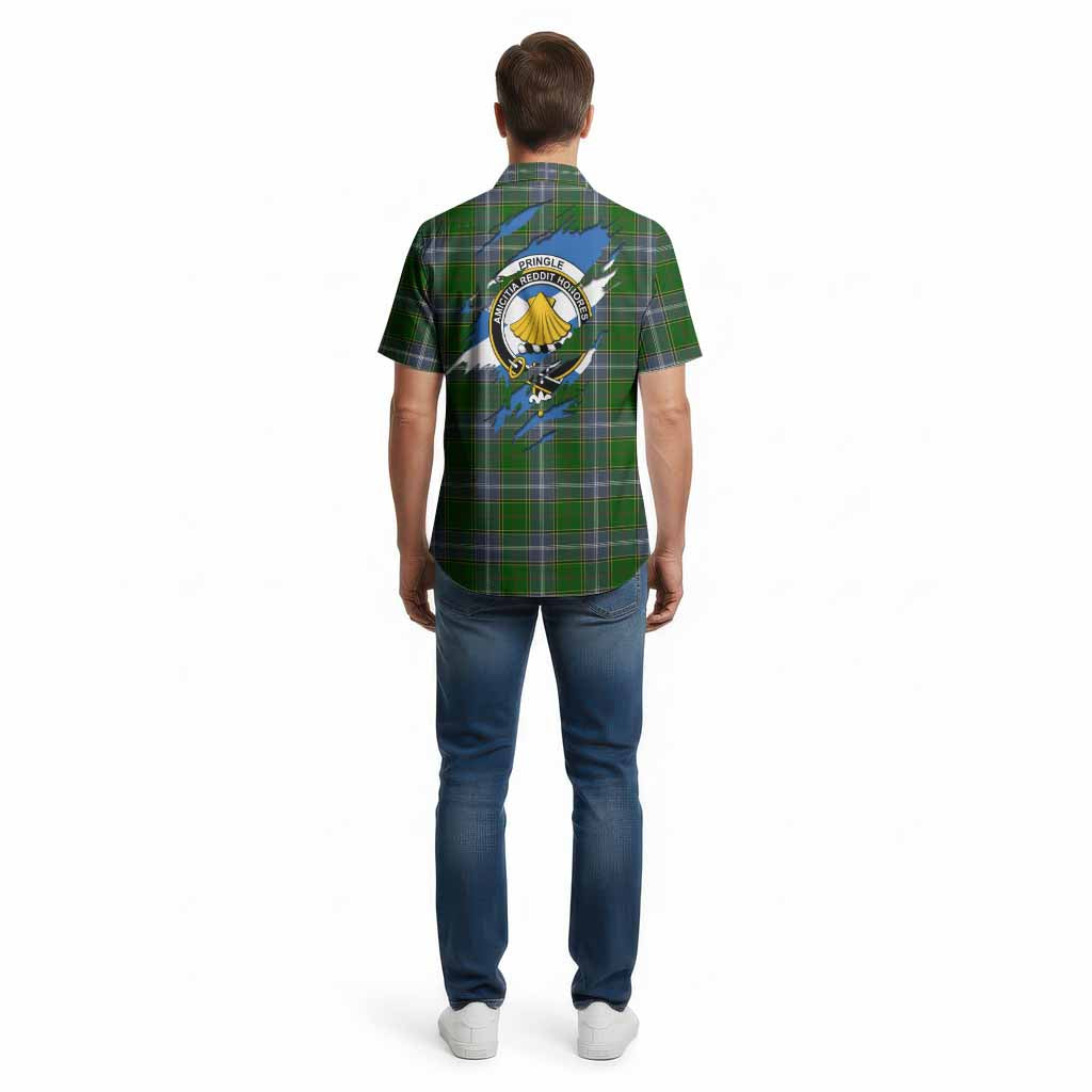 Pringle Clan Crest In Me Tartan Cotton Hawaiian Shirt Scotland Flag Style