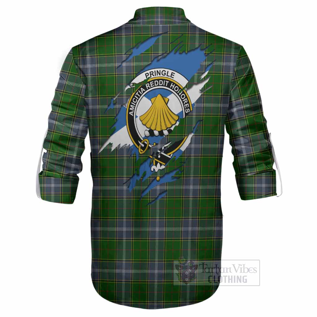 Pringle Clan Crest In Me Tartan Ghillie Shirt Scotland Flag Style