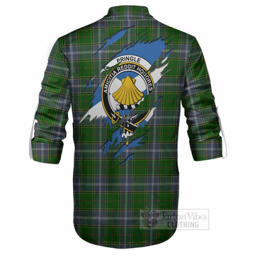 Pringle Clan Crest In Me Tartan Ghillie Shirt Scotland Flag Style