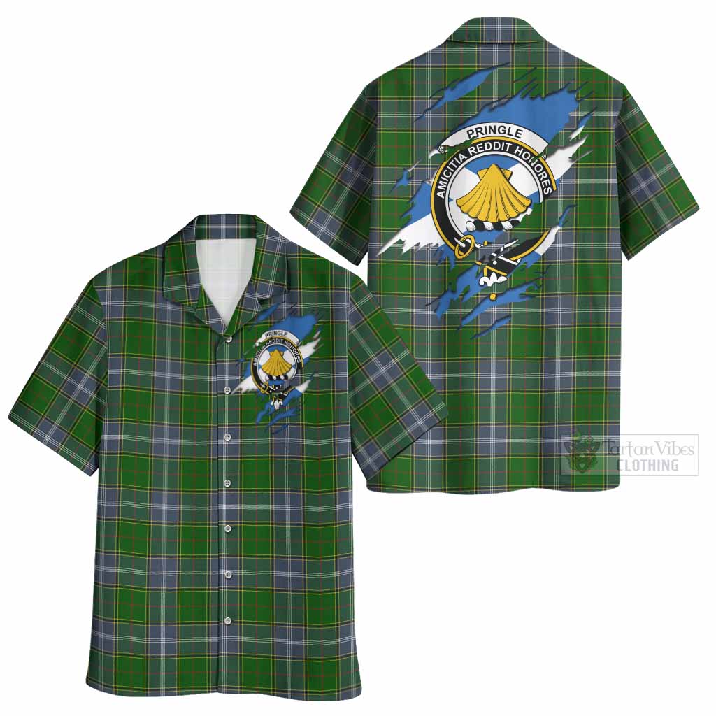 Pringle Clan Crest In Me Tartan Hawaiian Shirt Scotland Flag Style