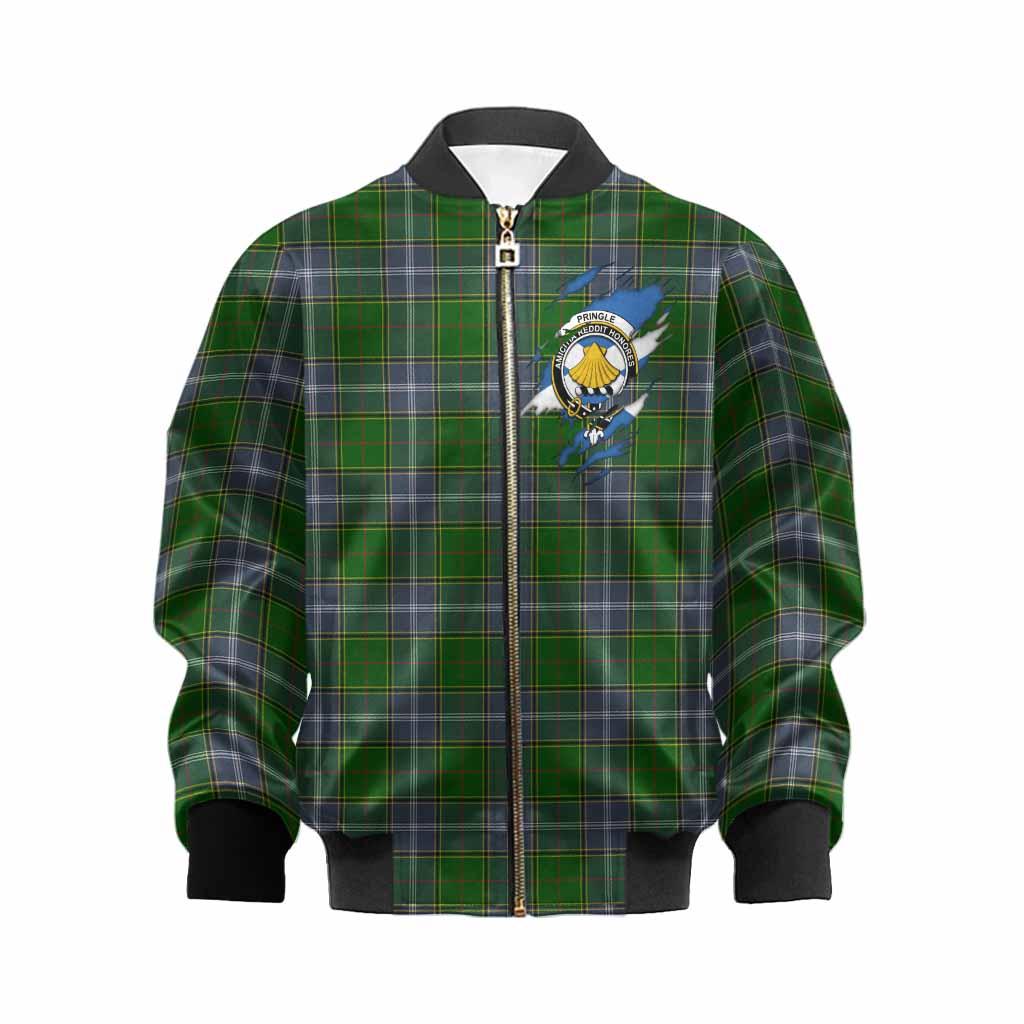 Pringle Clan Crest In Me Tartan Kid Bomber Jacket Scotland Flag Style