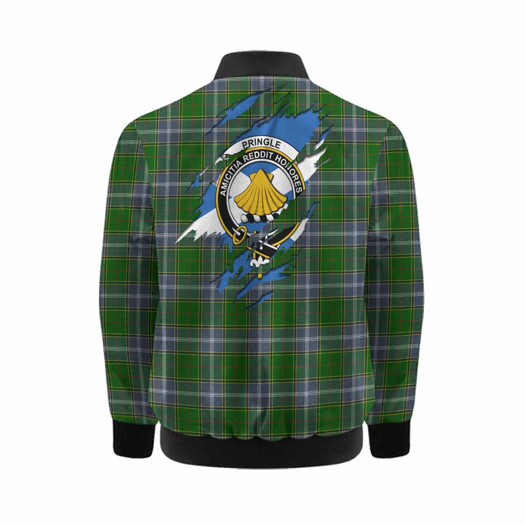 Pringle Clan Crest In Me Tartan Kid Bomber Jacket Scotland Flag Style