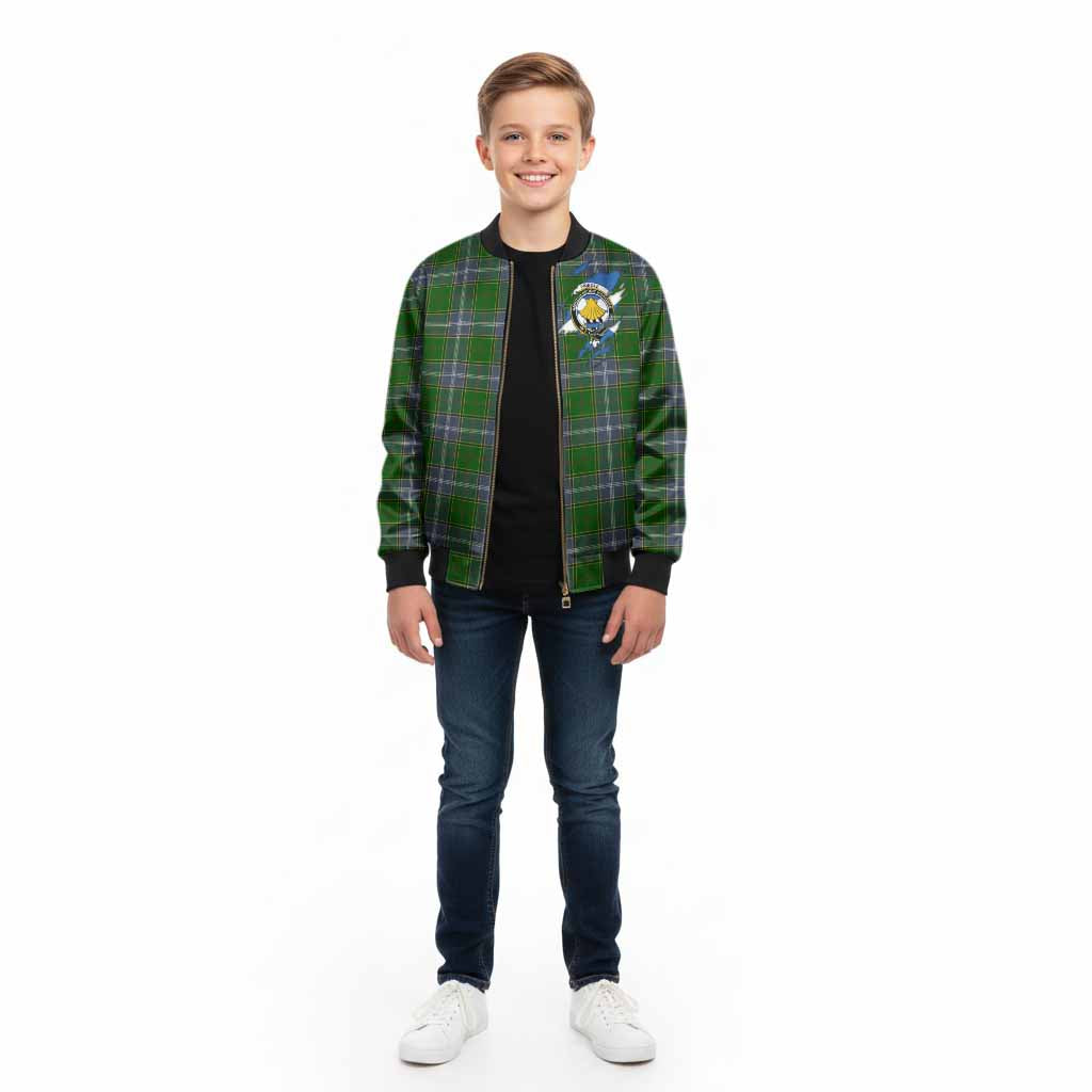 Pringle Clan Crest In Me Tartan Kid Bomber Jacket Scotland Flag Style