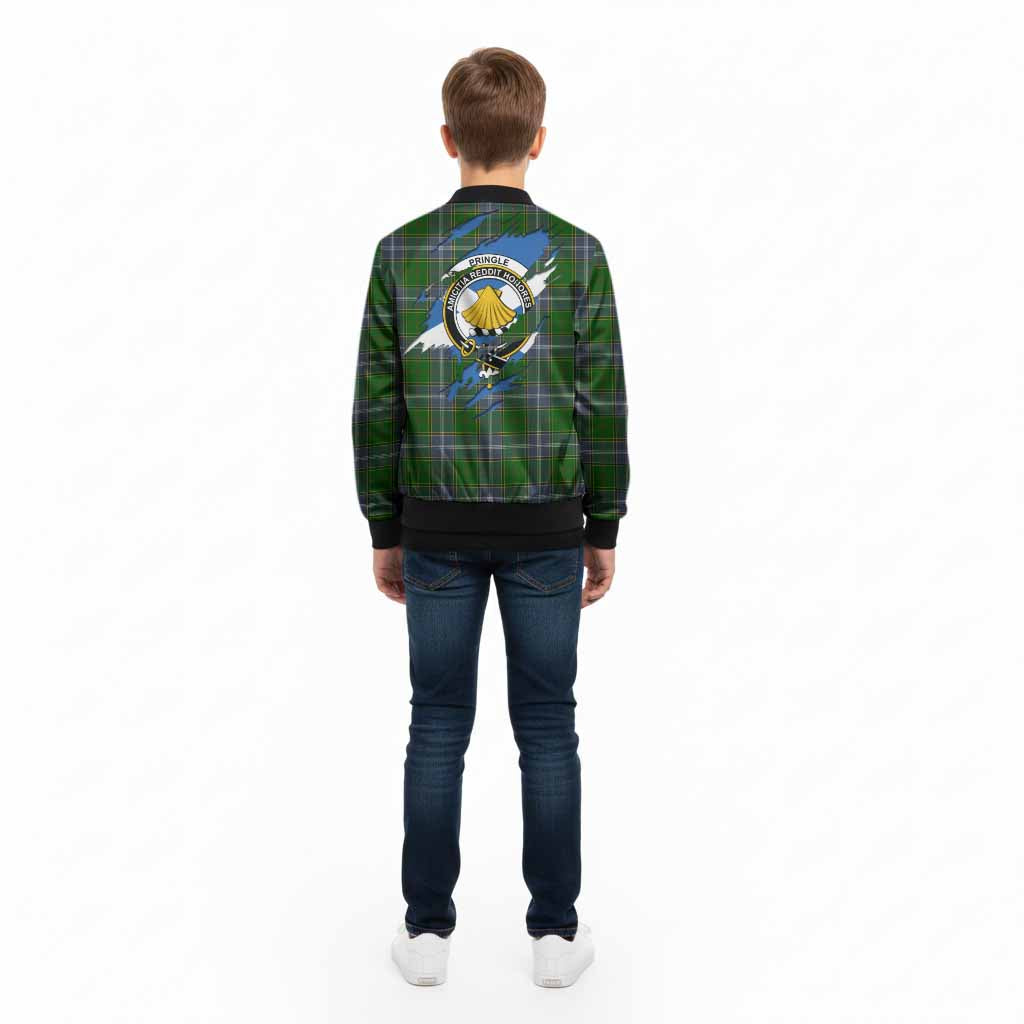 Pringle Clan Crest In Me Tartan Kid Bomber Jacket Scotland Flag Style