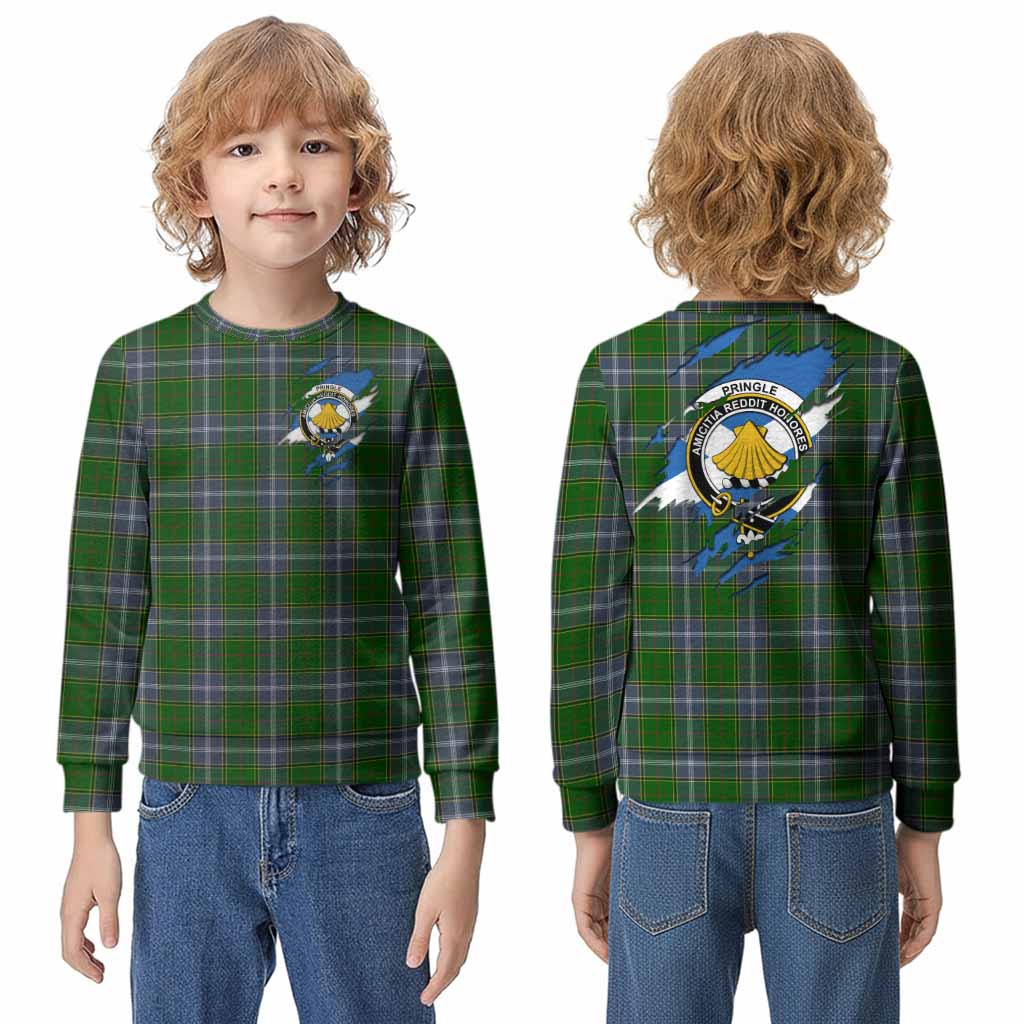 Pringle Clan Crest In Me Tartan Kid Knitted Sweatshirt Scotland Flag Style