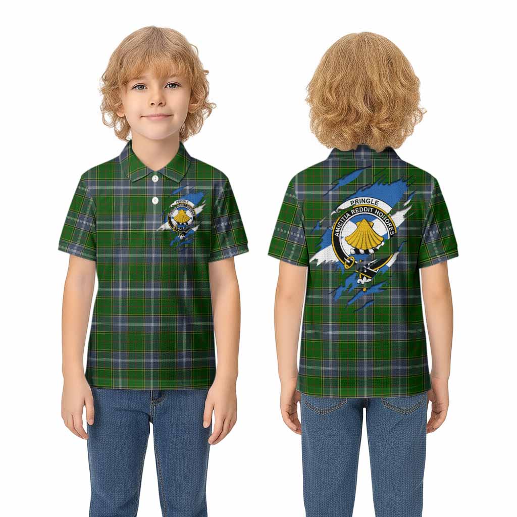 Pringle Clan Crest In Me Tartan Kid Polo Shirt Scotland Flag Style