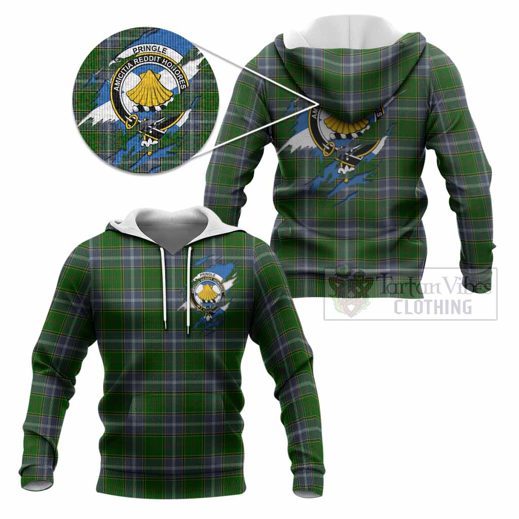 Pringle Clan Crest In Me Tartan Knitted Hoodie Scotland Flag Style
