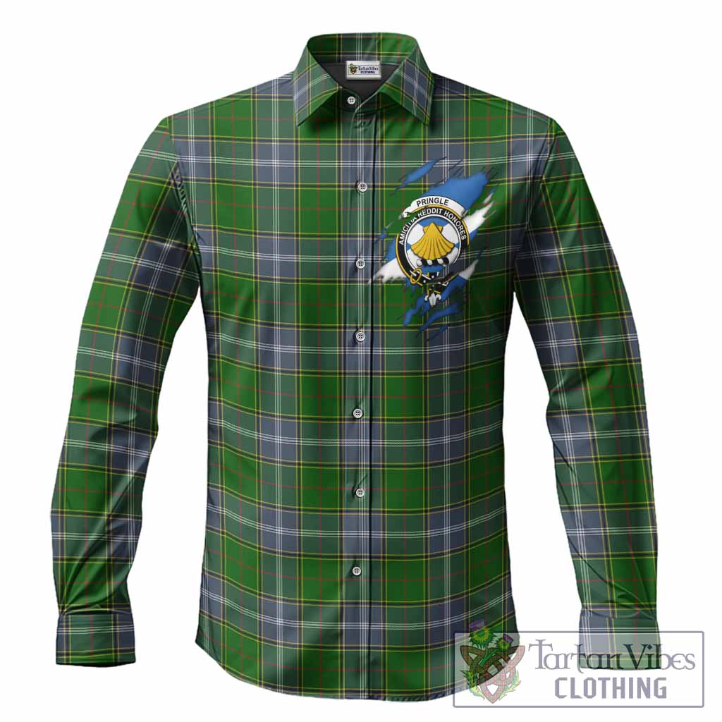 Pringle Clan Crest In Me Tartan Long Sleeve Button Shirts Scotland Flag Style