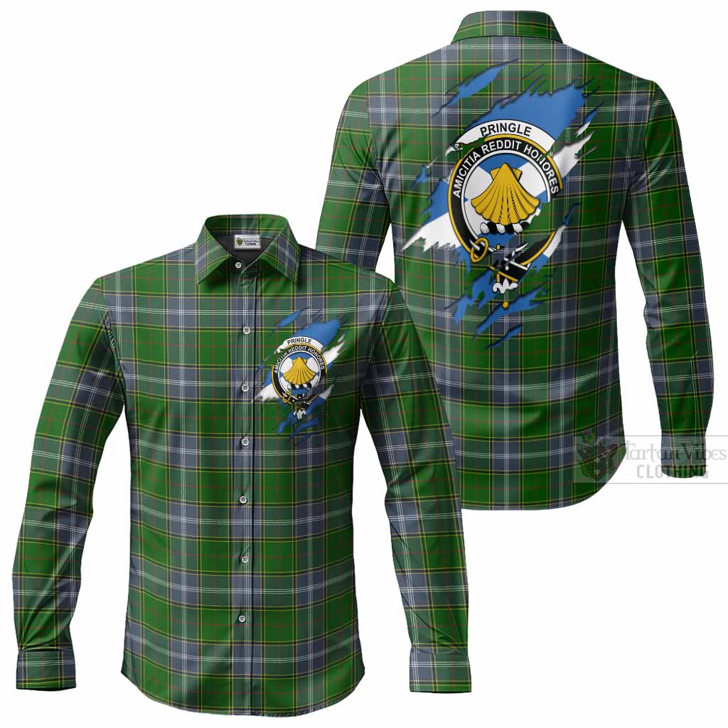 Pringle Clan Crest In Me Tartan Long Sleeve Button Shirts Scotland Flag Style