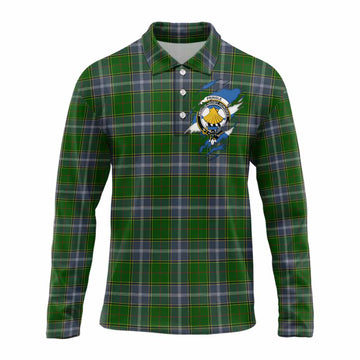 Pringle Clan Crest In Me Tartan Long Sleeve Polo Shirt Scotland Flag Style