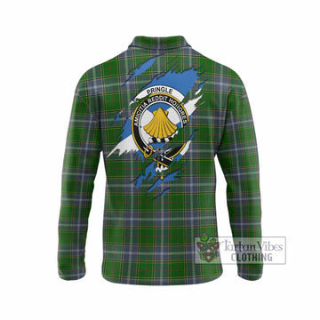Pringle Clan Crest In Me Tartan Long Sleeve Polo Shirt Scotland Flag Style