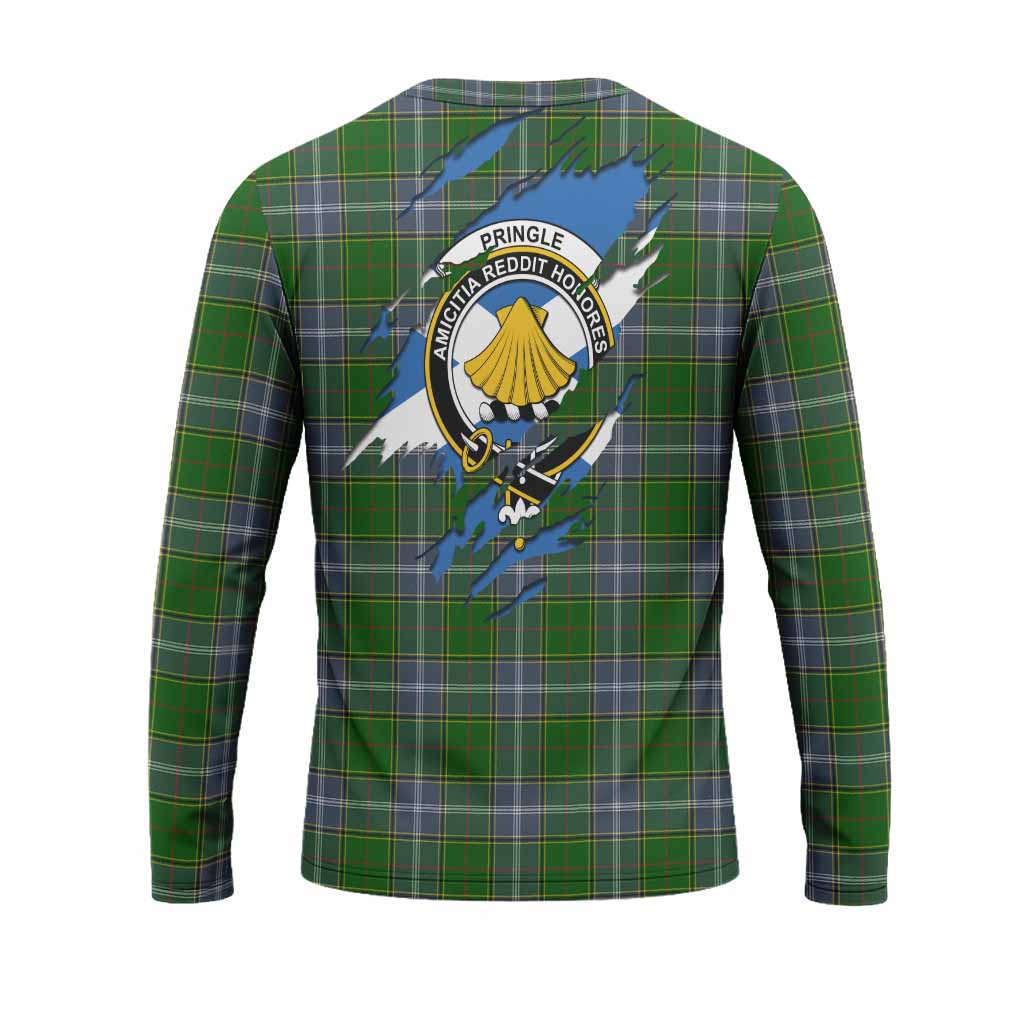 Pringle Clan Crest In Me Tartan Long Sleeve T-Shirt Scotland Flag Style