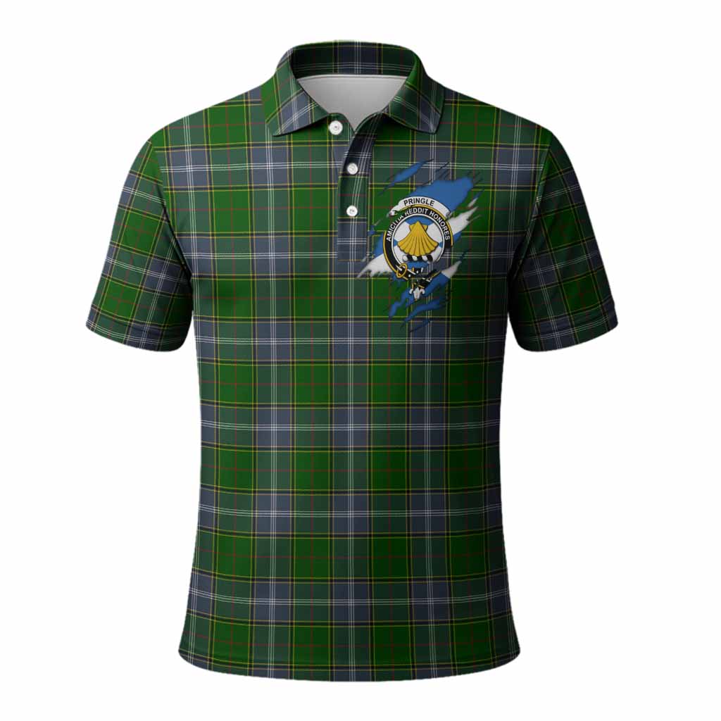 Pringle Clan Crest In Me Tartan Polo Shirt Scotland Flag Style