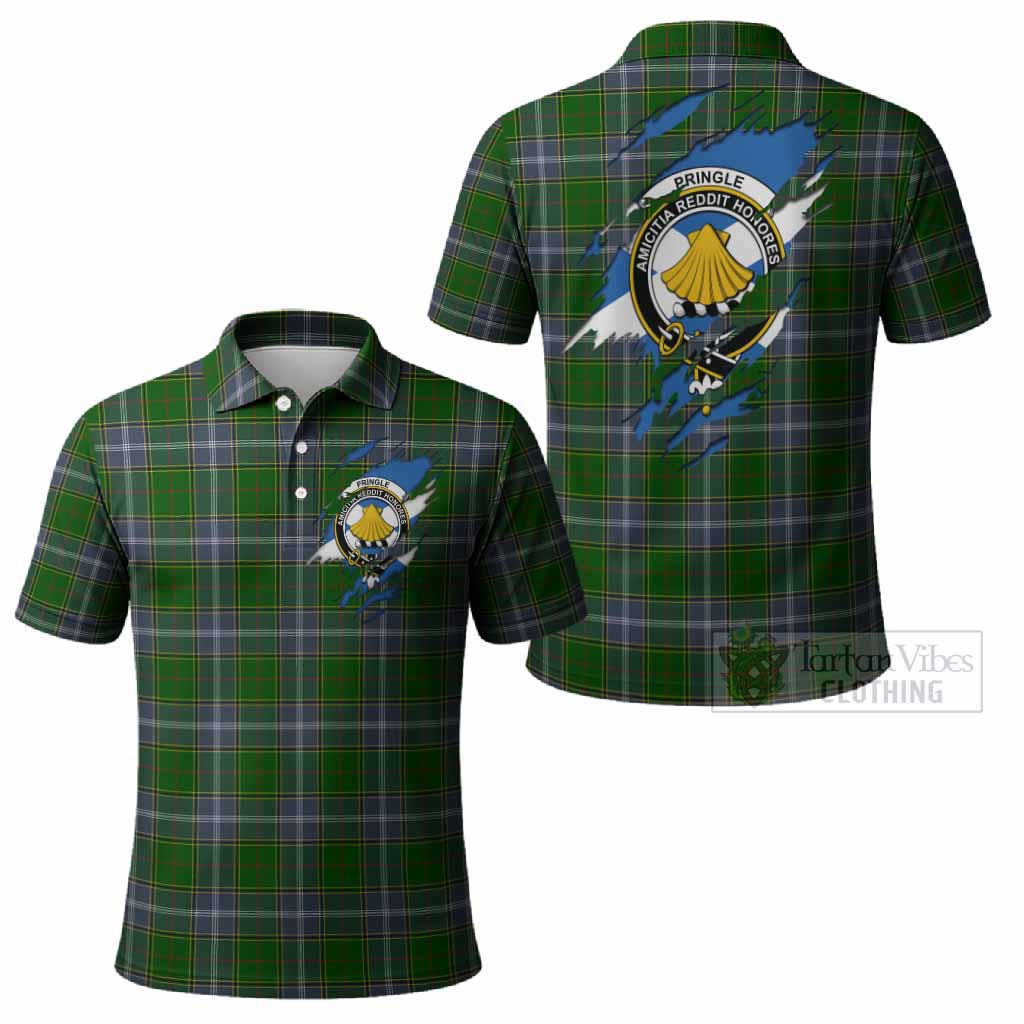 Pringle Clan Crest In Me Tartan Polo Shirt Scotland Flag Style