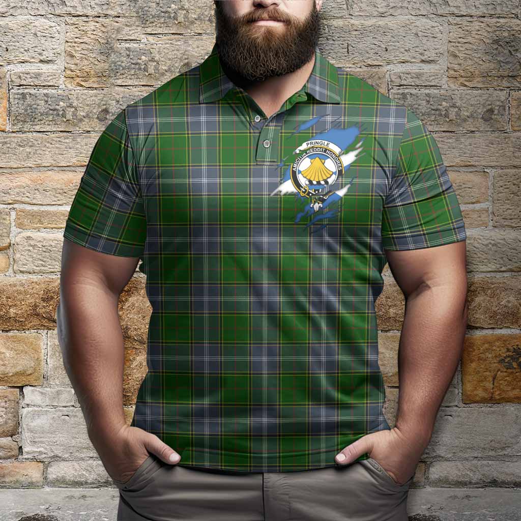 Pringle Clan Crest In Me Tartan Polo Shirt Scotland Flag Style