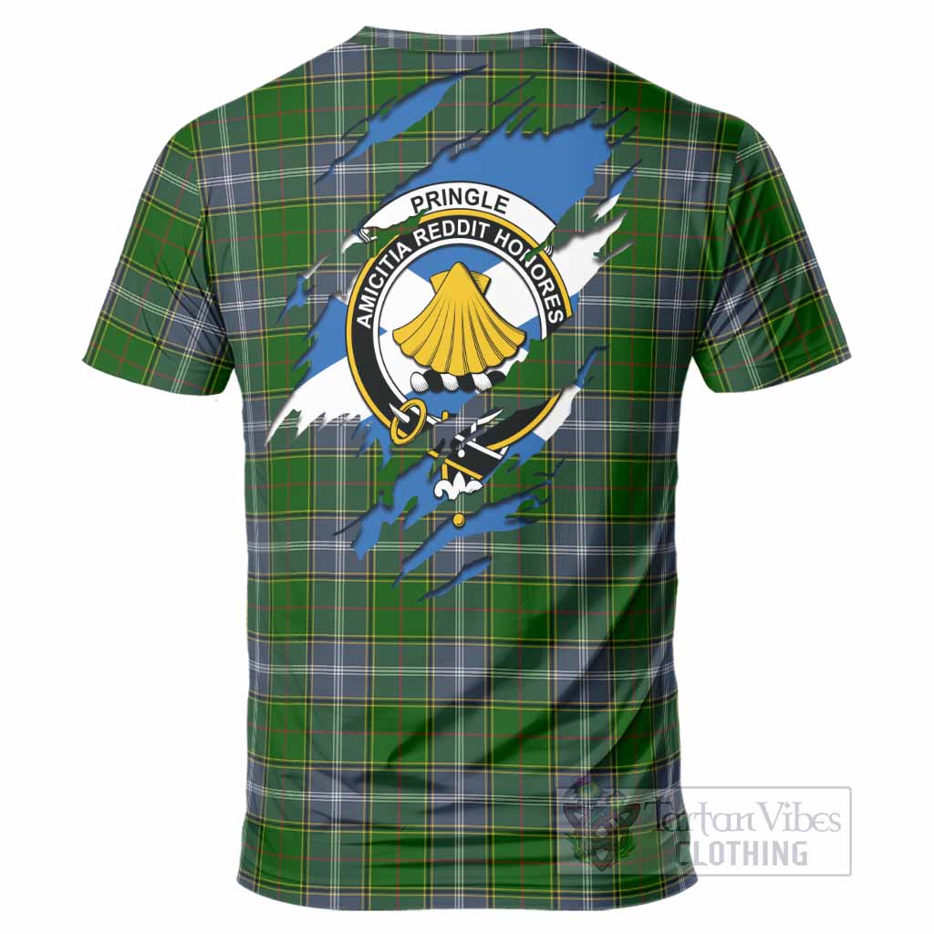 Pringle Clan Crest In Me Tartan T-Shirt Scotland Flag Style