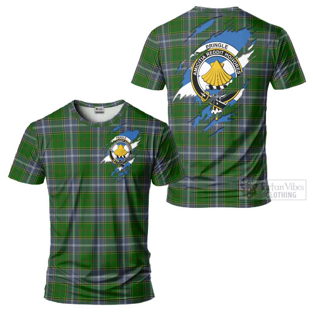 Pringle Clan Crest In Me Tartan T-Shirt Scotland Flag Style