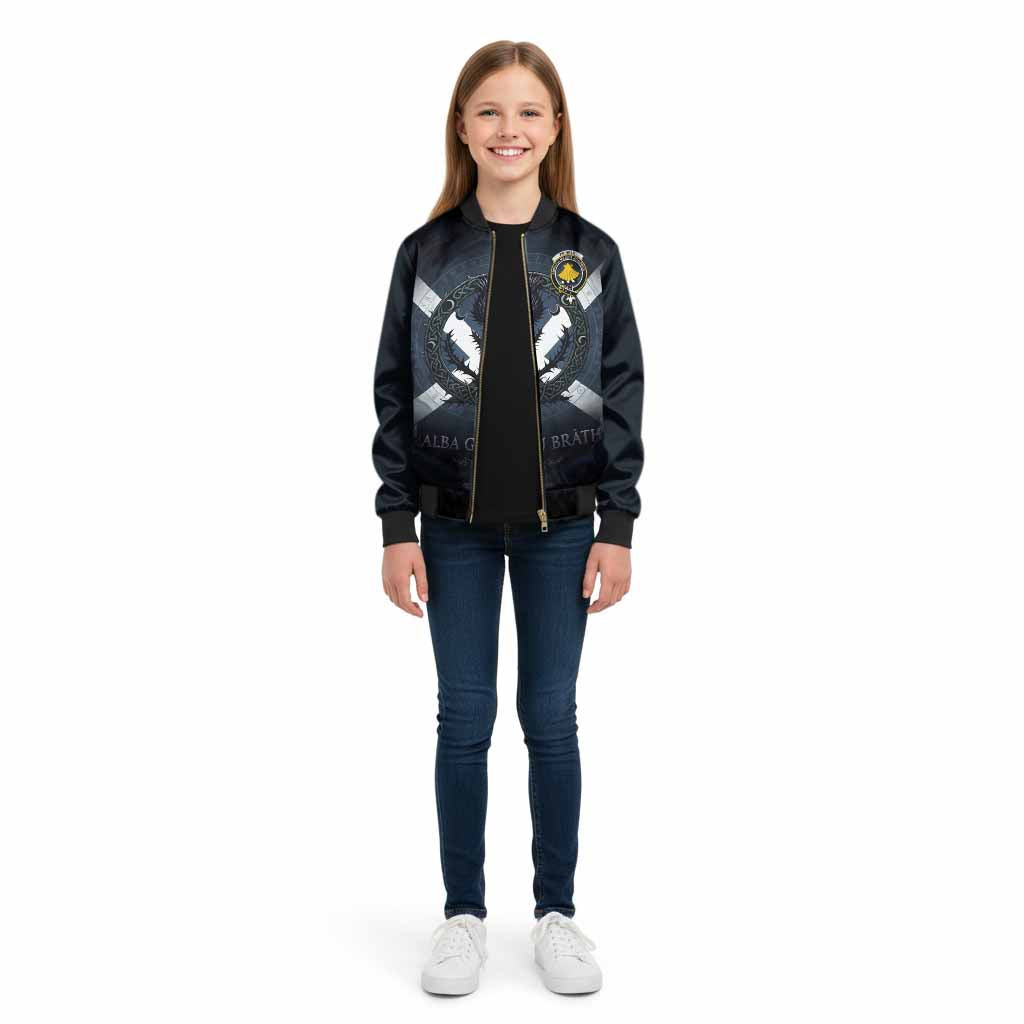 Pringle Clan Crest Kid Bomber Jacket with Celtic Knot Thistle and Saltire