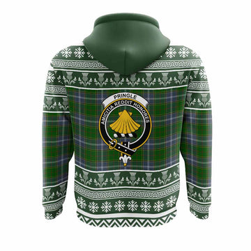 Pringle Clan Tartan Christmas Hoodie with Family Crest