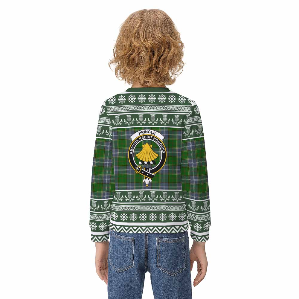 Pringle Clan Tartan Christmas Kid Ugly Sweatshirt with Family Crest - Tartan Vibes Clothing