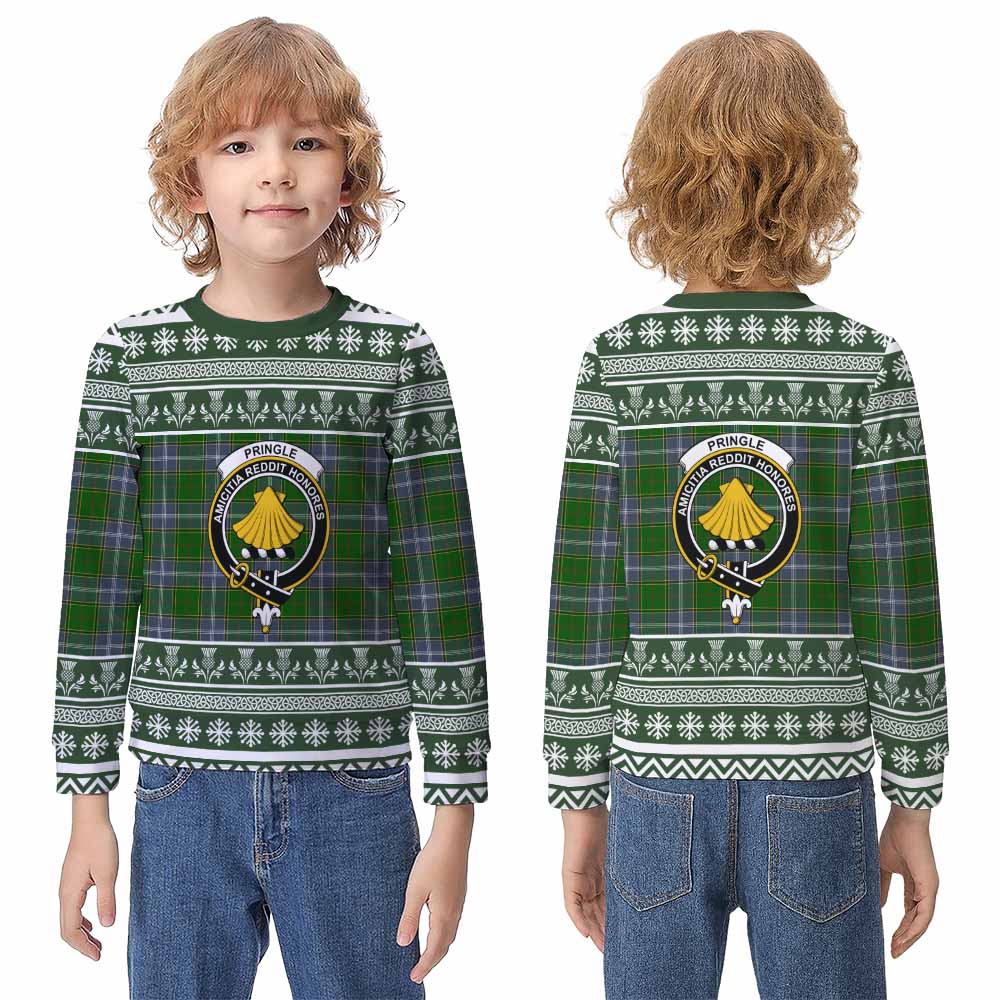 Pringle Clan Tartan Christmas Kid Ugly Sweatshirt with Family Crest - Tartan Vibes Clothing
