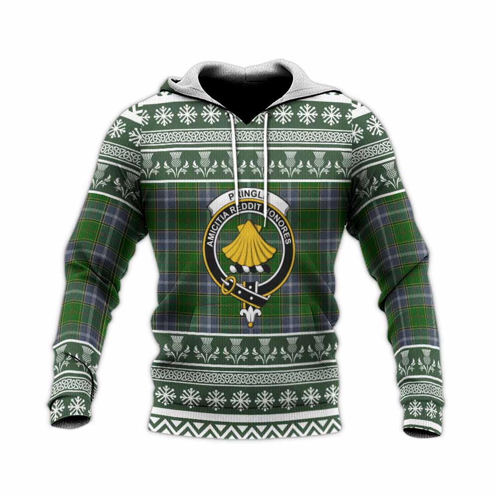 Pringle Clan Tartan Christmas Knitted Hoodie with Family Crest - Tartan Vibes Clothing