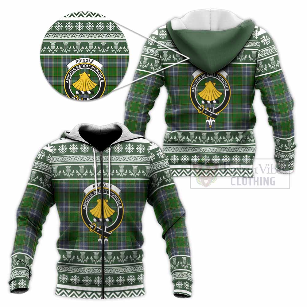 Pringle Clan Tartan Christmas Knitted Hoodie with Family Crest - Tartan Vibes Clothing