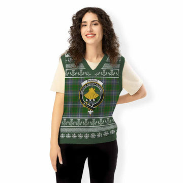 Pringle Clan Tartan Christmas Knitted V-Neck Vest with Family Crest