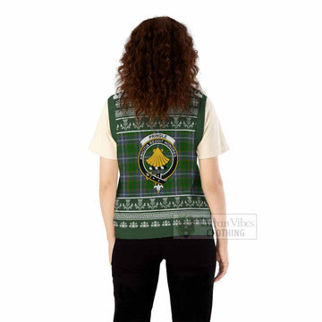 Pringle Clan Tartan Christmas Knitted V-Neck Vest with Family Crest