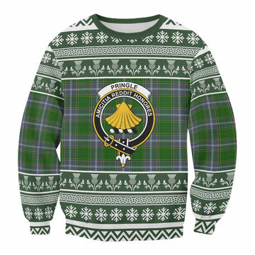 Pringle Clan Tartan Christmas Sweatshirt with Family Crest