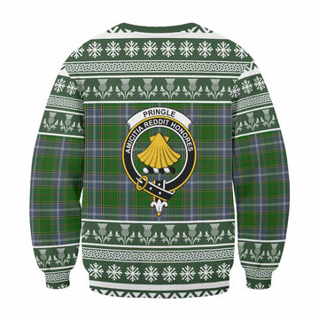 Pringle Clan Tartan Christmas Sweatshirt with Family Crest