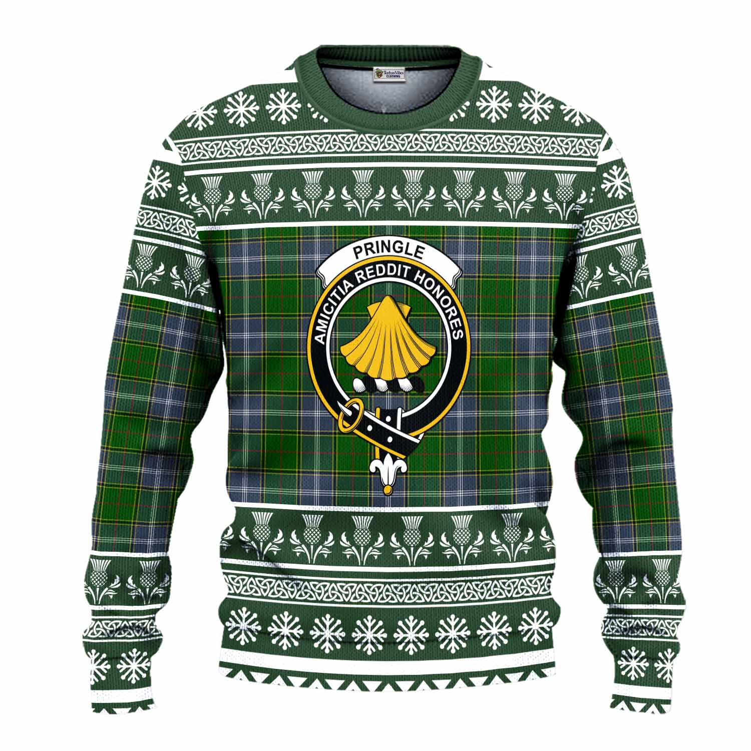 Pringle Clan Tartan Christmas Ugly Sweater with Family Crest - Tartan Vibes Clothing