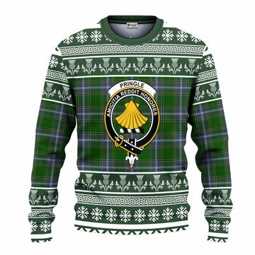 Pringle Clan Tartan Christmas Ugly Sweater with Family Crest