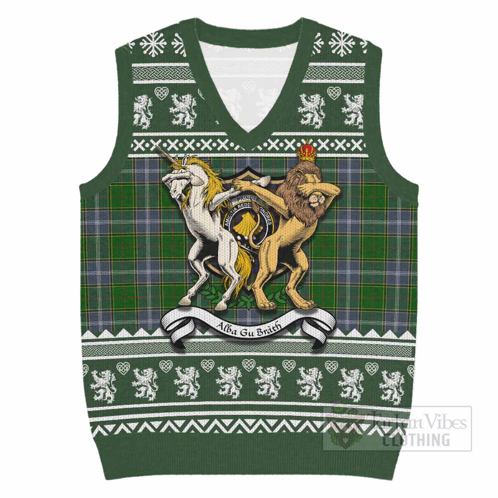 Pringle Clan Tartan Crest Christmas Knitted V-Neck Vest Coat of Arms Funny Style - Tartan Vibes Clothing