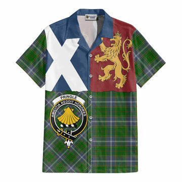 Pringle Crest Tartan Cotton Hawaiian Shirt with Lion Rampant Saltire Style
