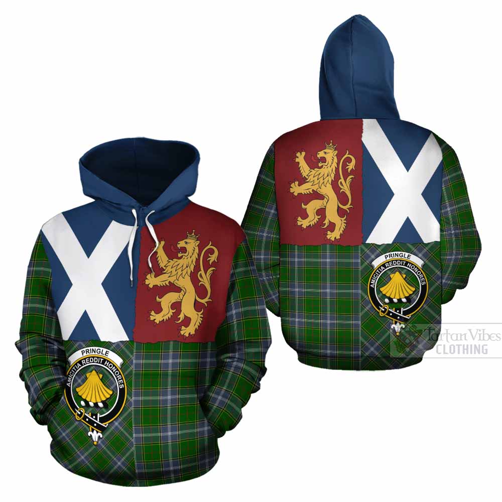 Pringle Crest Tartan Cotton Hoodie with Lion Rampant Saltire Style - Tartan Vibes Clothing