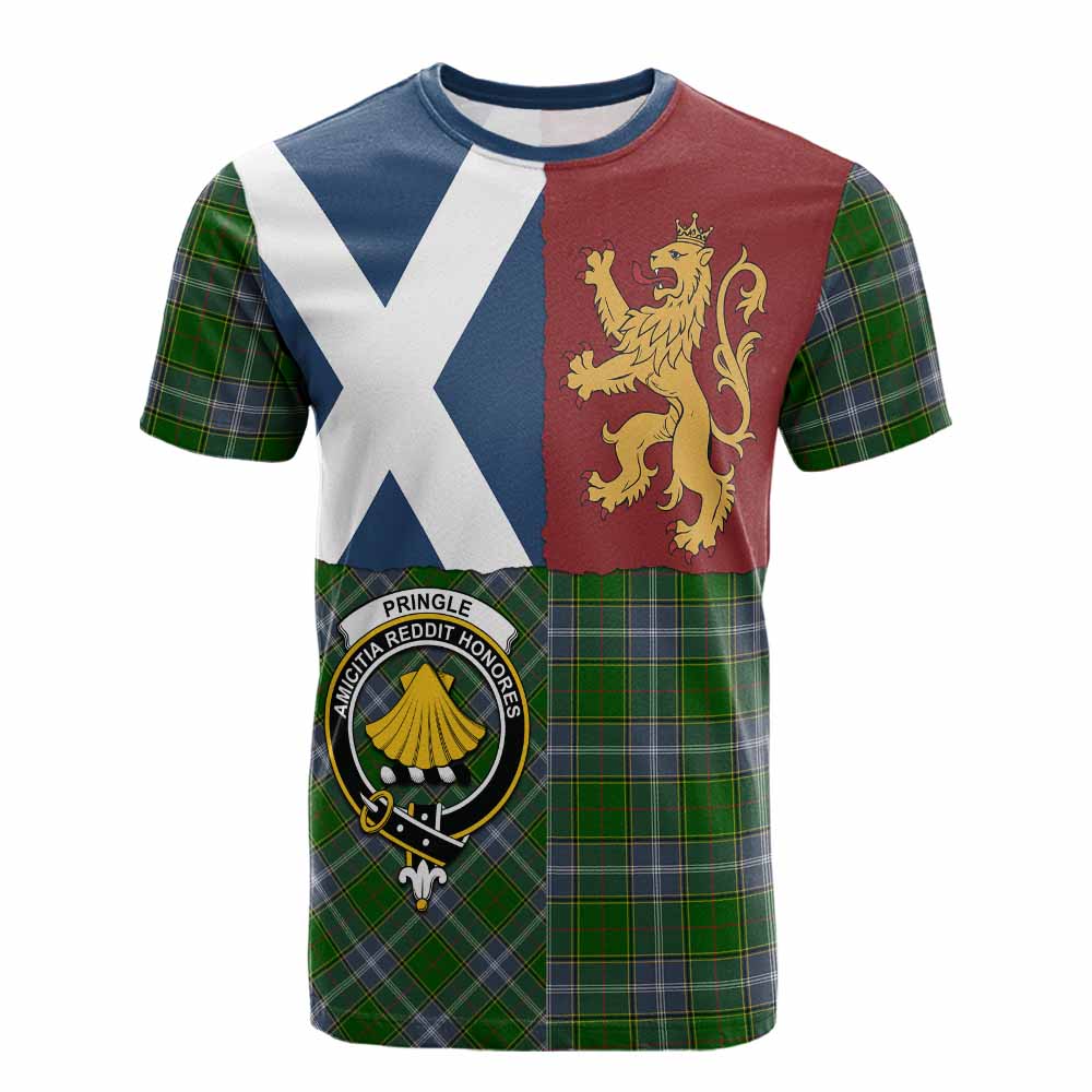Pringle Crest Tartan Cotton T-shirt with Lion Rampant Saltire Style - Tartan Vibes Clothing