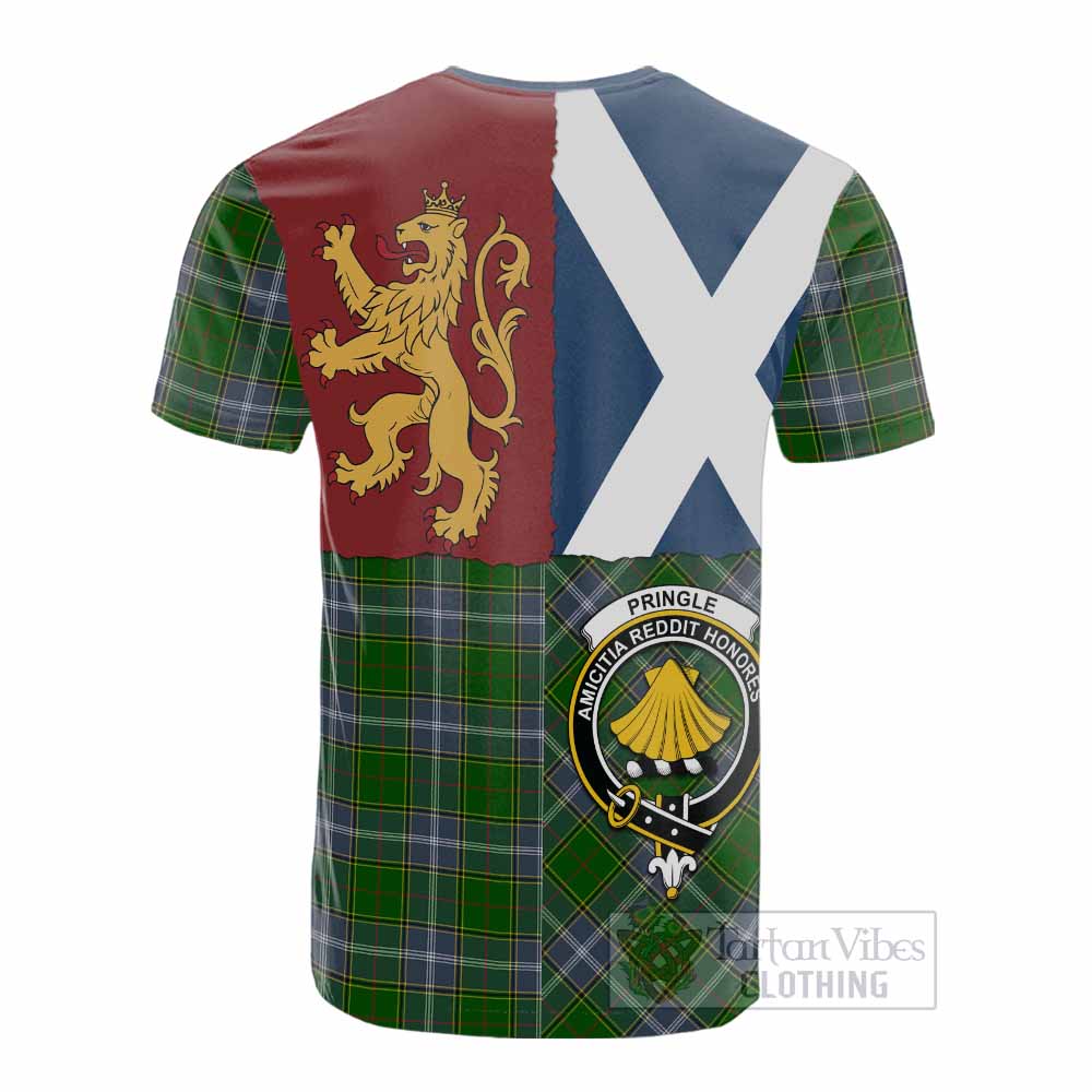 Pringle Crest Tartan Cotton T-shirt with Lion Rampant Saltire Style - Tartan Vibes Clothing