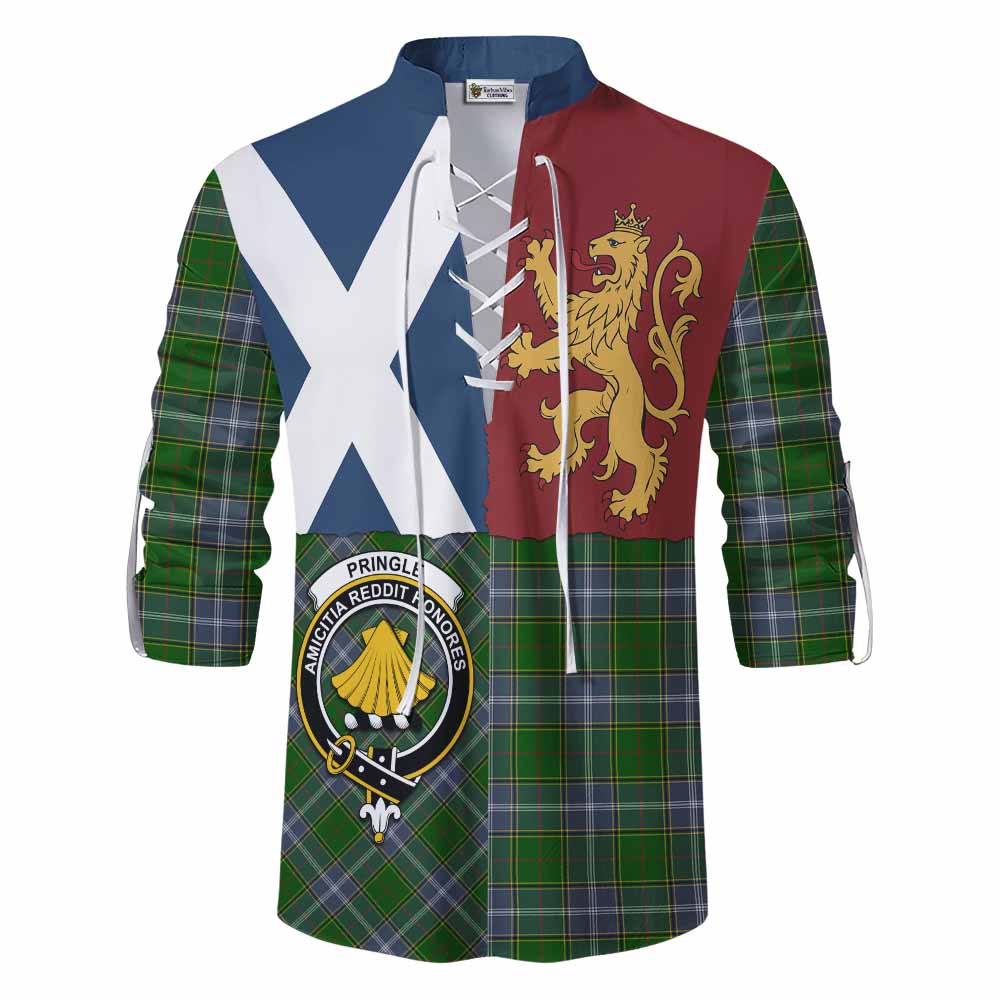 Pringle Crest Tartan Ghillie Shirt with Lion Rampant Saltire Style - Tartan Vibes Clothing