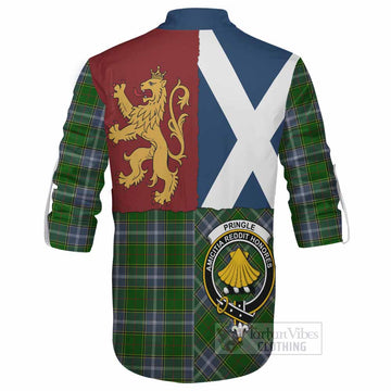 Pringle Crest Tartan Ghillie Shirt with Lion Rampant Saltire Style