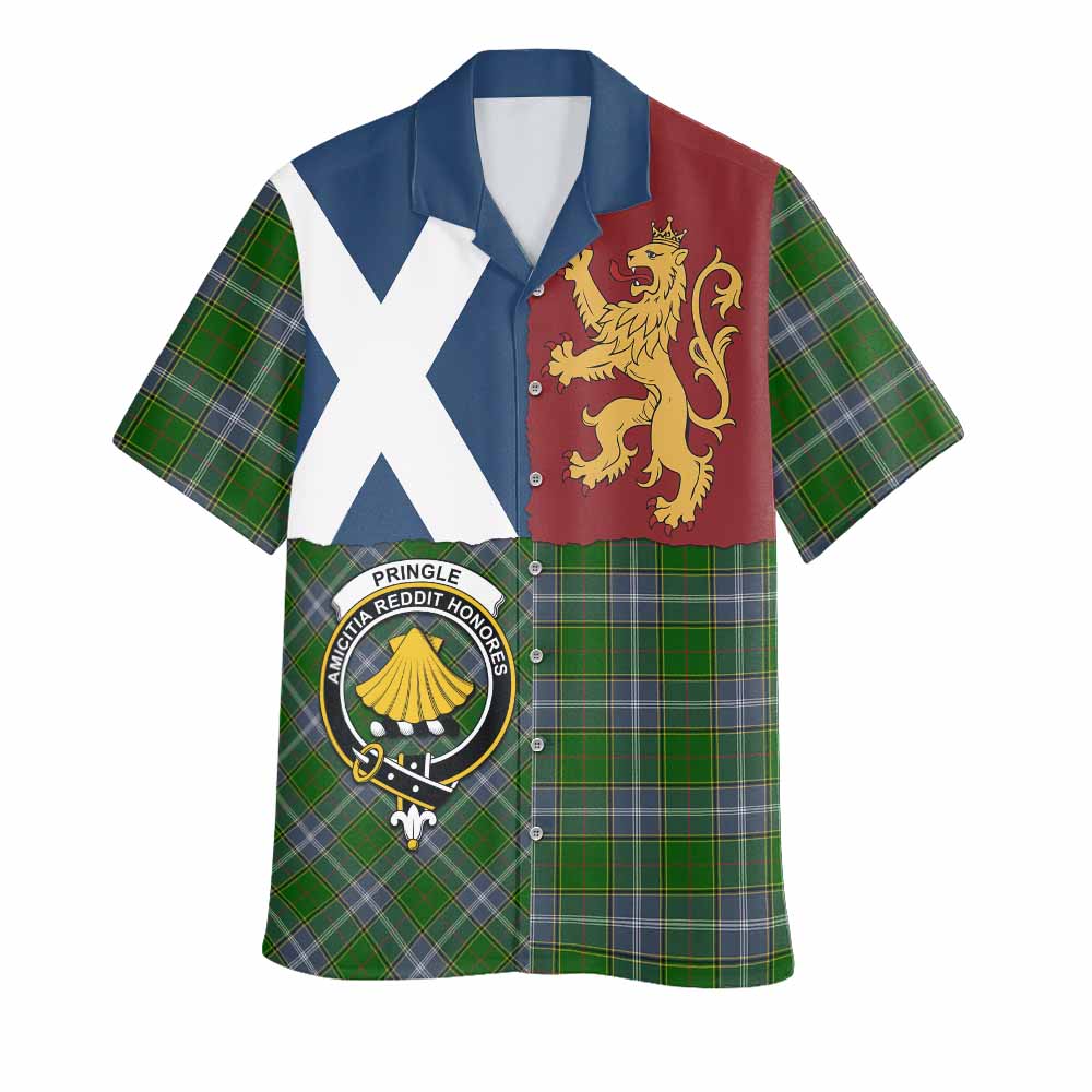 Pringle Crest Tartan Hawaiian Shirt with Lion Rampant Saltire Style