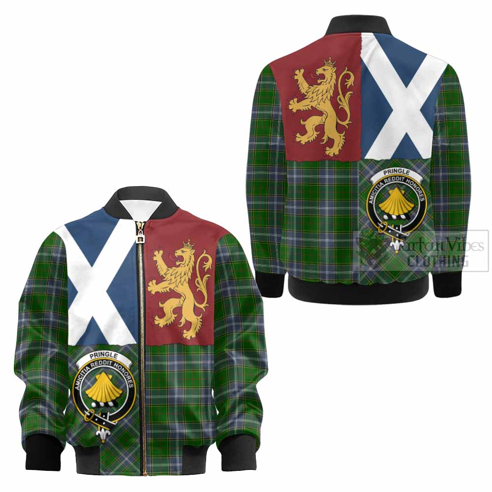 Pringle Crest Tartan Kid Bomber Jacket with Lion Rampant Saltire Style - Tartan Vibes Clothing
