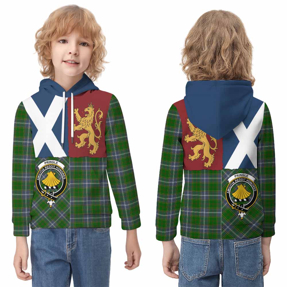 Pringle Crest Tartan Kid Hoodie with Lion Rampant Saltire Style - Tartan Vibes Clothing
