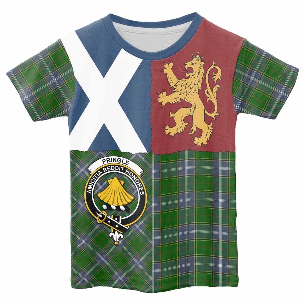 Pringle Crest Tartan Kid T-shirt with Lion Rampant Saltire Style - Tartan Vibes Clothing