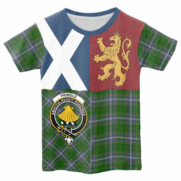 Pringle Crest Tartan Kid T-shirt with Lion Rampant Saltire Style - Tartan Vibes Clothing