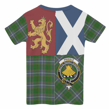 Pringle Crest Tartan Kid T-shirt with Lion Rampant Saltire Style - Tartan Vibes Clothing
