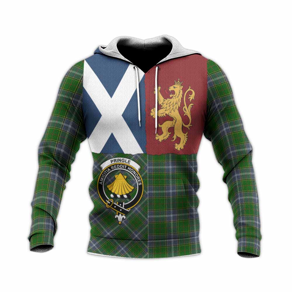 Pringle Crest Tartan Knitted Hoodie with Lion Rampant Saltire Style