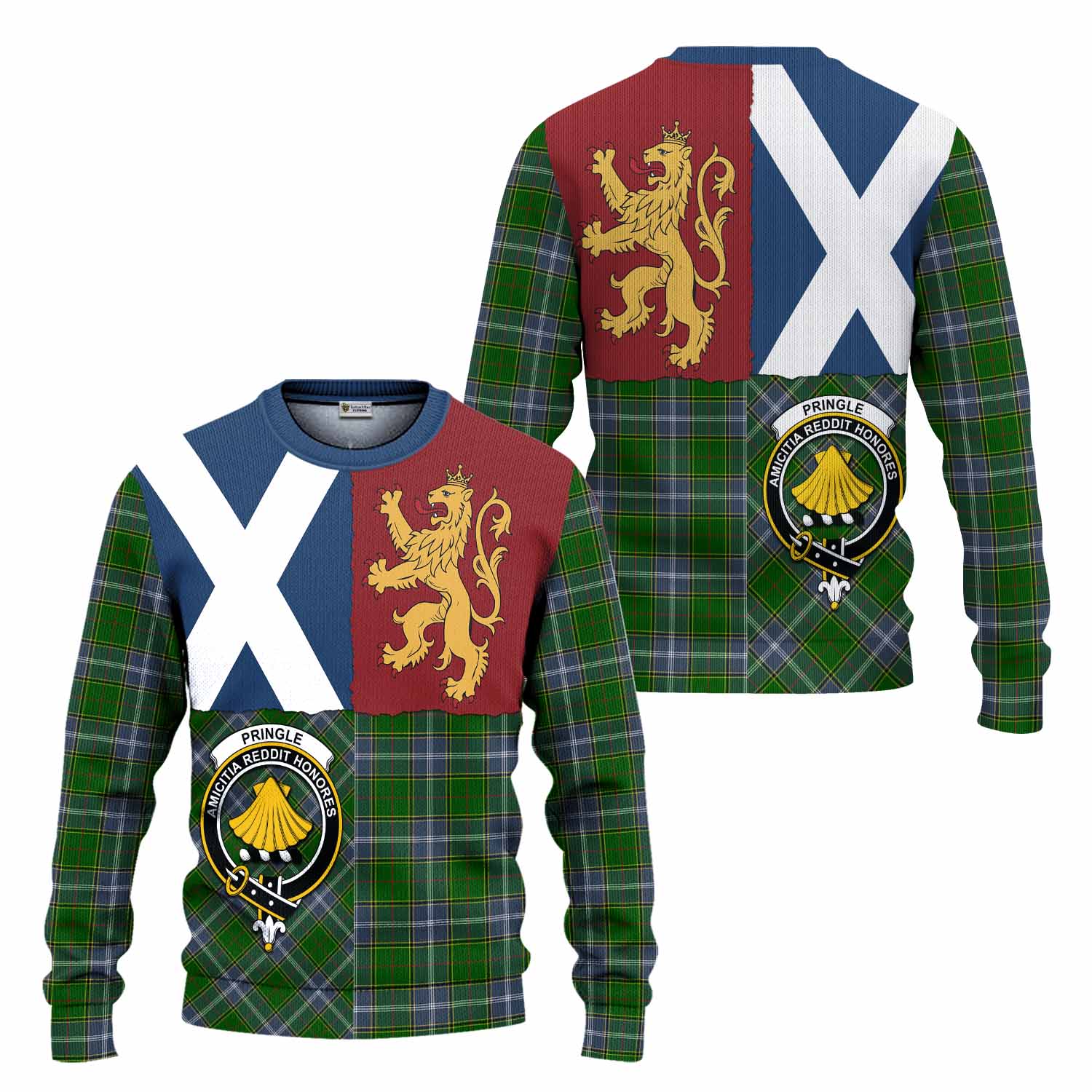 Pringle Crest Tartan Knitted Sweater with Lion Rampant Saltire Style